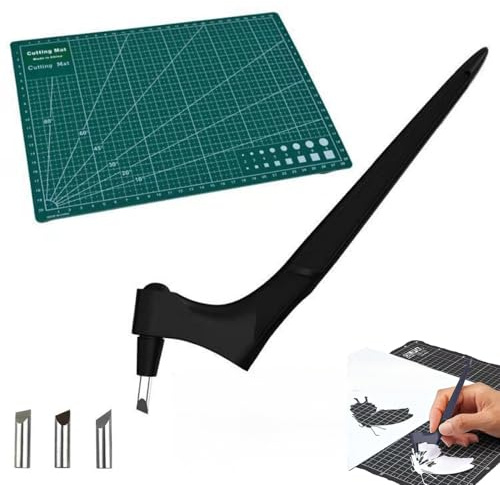 Craft Cutting Tools Pen,Pefctiordent Cutting Craft Tool, 360 Rotating Blade Paper-Cutter,With 15,30,45 Degree Engraving Head And Rotating Cutting Mat,for Stencil Scrapbook DIY Craft (Black)