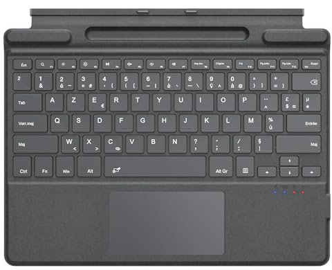 MoKo Français Clavier Bluetooth à Pavé Tactile pour 13 Pouces Microsoft Surface Pro 11/ Pro 10/ Pro 9/ Pro 8/ Pro X, AZERTY Clavier Coque de Type Slim sans Fil avec Porte-Stylet(Sans Chargement), Gris