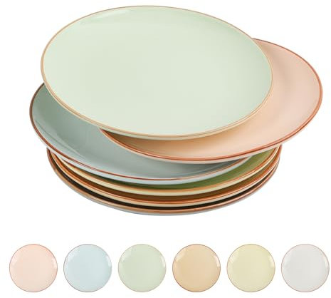 Dinner Plates Set of 6-10 Inch Large Ceramic Plate for Salad, Pasta, Steak - Colorful Modern Serving Dishes - Microwave, Oven and Dishwasher Safe - Assorted Candy Hue