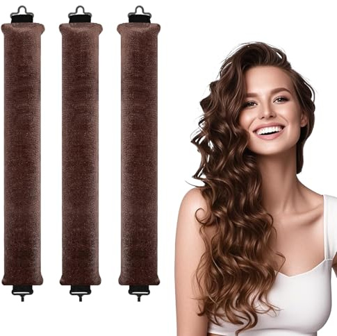 3 Stück Heatless Curls Band, Hitzefreie Lockenwickler, Locken Ohne Hitze, Haarwickler Haare Lockenband Locken über Nacht für Alle Haartypen, Braun