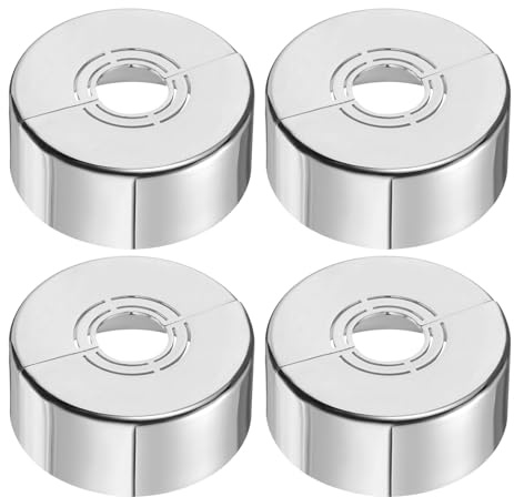 sourcing map Wall Split Flange, 4 Pcs 70x30 mm - Cuttable ABS Round Escutcheon Plate Cover Buckle, Shower Arm Flange for 20/25/33mm(0.8/1.0/1.3 Inch) Water Pipe Faucet Decoration (Silver)