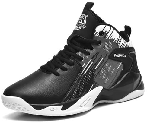 Scarpe Sportive da Basket Alte da Uomo, alla Moda, Antiscivolo(Black White,47 EU)