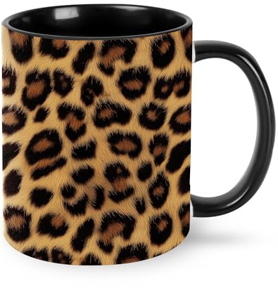 Qceqkul Leopard Print Coffee Mug 11 OZ Ceramics Tea Cup Women Men Gifts Office Home Microwaveable & Dishwasher Safe Christmas Birthday