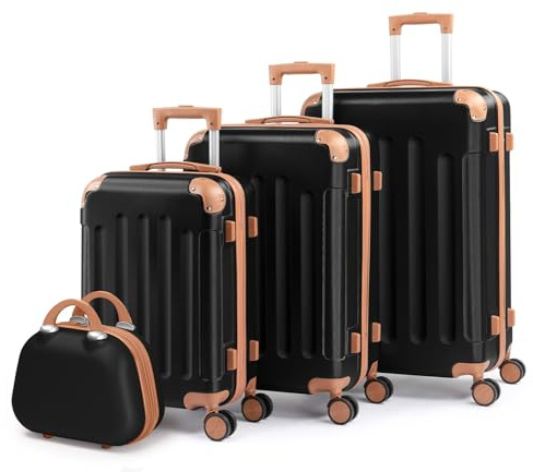 LALAHO Set de 4 Valises avec Vanity Case (Noir-Marron)
