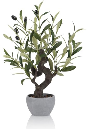 HPNIUB Artificial Olive Bonsai Tree Potted Stone Pot Home Greenery Decor