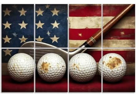 8 Pack Art Acoustic Panels Sound Absorbing Vintage Golf Ball American Flag Painting Leisure Sports Pictures Balls Decorative Soundproof Wall Panels Self Adhesive for Recording Studios Office 48x32