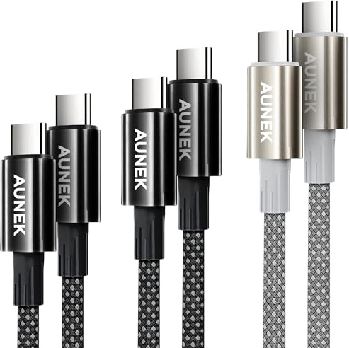 AUNEK Cable USB C a USB C 240W 3-Pack [1M/2M/2M] Trenzado Nylon Tipo C a C Carga Rápida Compatible iPhone 17 Pro Max/16 Pro Max/15 Pro Max Galaxy S25/S24 Laptops Tablets