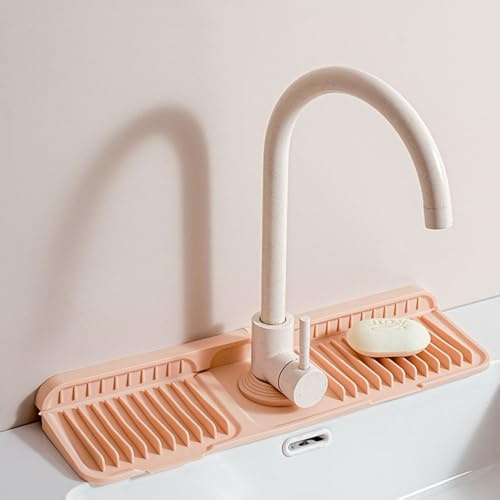 Silicone Faucet Mat, Draining Tray and Splash Guard for Kitchen and Bathroom Sink - Drip Catcher and Drying Mat for Faucet Handle Protection