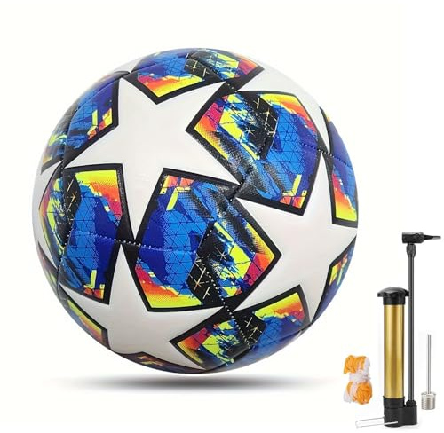 PONGH Championsleague Ball Fußball Größe 5 mit Pumpe Verwendet von Profi-Vereine Sport Training League Fußball, Fußballfans Artikel Fußballliebhaber für Normale Spiel- und Trainingsbälle