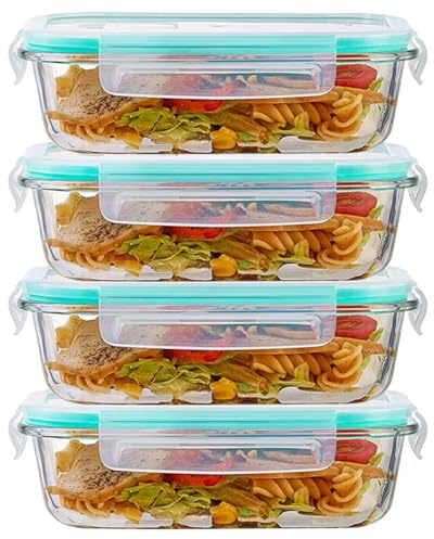 Pykrudo Glass Storage Containers With Lids, 4PCS 1040ML Glass Food Containers With Lids,Airtight and Reusable for Soup, Lunch, Salad, Leftovers