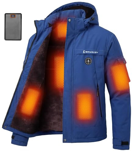 Brimekey Graphen Beheizte Jacke Herren mit Fleecefutter, Heizjacke Herren mit 20000mAh 7,4V Akku 6 Heizzonen & 3 Temperaturstufen, Wasserdichte Winddichte Winterjacke Beheizbare Jacke für Ski und Jagd