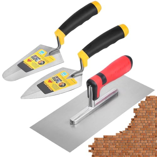 Tyinerc Llana De Albañilería,3 Piezas Herramientas De Cemento Con Mango De Agarre Suave | Utensilios De Construcción - Para Reparación, Relleno, Colocación De Mortero, Estuco, Baldosa, Ladrillo, Suelo