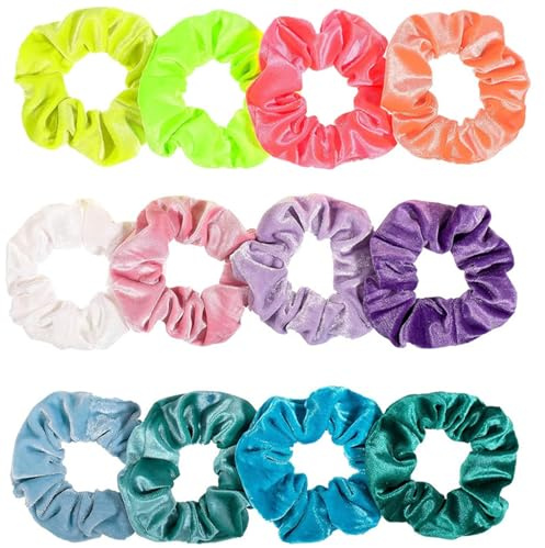 EJRUP Confezione da 12 Scrunchies per capelli in raso,elastici spessi in tinta unita, accessori capelli,capelli scrunchies velluto elastico fasce,per donne ragazze(Stile 3)