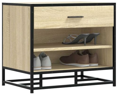 Frdhee Bank Flur Schuhbank Mit Stauraum,Schuhbank -Eiche 60x40x53,5 cm Holzwerkstoff und Metall für Wohnzimmer,Schlafzimmer & Restaurant