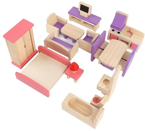 RASTKY Jouet de Simulation en Bois de Style Danois de qualité Supérieure pour Enfants, Ensemble de Meubles de Maison pour Enfants, Petits Meubles en Bois Massif, Ensemble de Jouets pour
