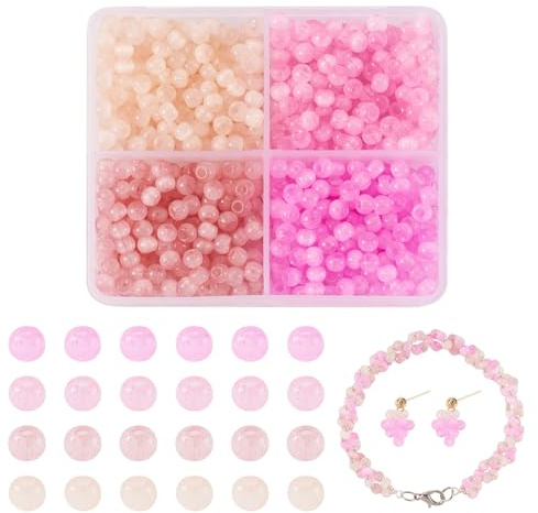 Craftdady 932 Pcs Drawbench Style Round Glass Seed Beads 4mm Round Seed Beads Imitation Cat Eye Glass Bead for Jewelry Making DIY Bracelet Necklace Earrings Crafts
