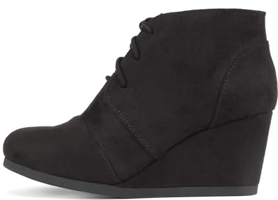 Soda “REX” ~ Women Lace Up Rounded Toe Low Wedge Ankle Bootie (Black, 9)