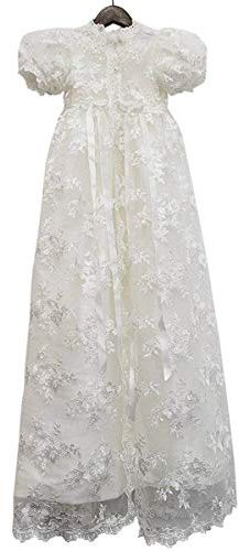 Abaowedding Lace Christening Gowns Baby Baptism Dress Newborn Baby Dress (6 M) White