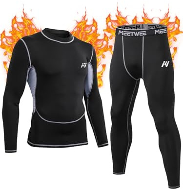 MeetHoo Maglia Termica Uomo, T-Shirt Manica Lunga Maglie Termiche Invernali da Sport Compression Baselayer per Corsa Ciclismo Calcio