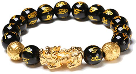 Leikance Herrarmband, obsidian rikedom armband med gyllene Pi Xiu tur rik amulett armband