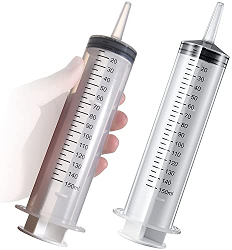 2 Pack Large Syringes (150 ML), Large Plastic Garden Industrial Syringes for Scientific Labs, Measuring, Watering, Refilling, Filtration Multiple Uses