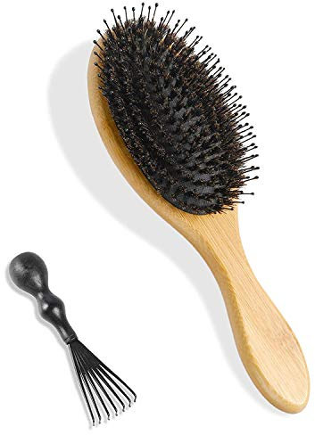 Cepillo de Pelo con Auténticas Cerdas de Jabalí y Peine, Cepillo para el pelo para Cabello Débil o Fino, Cepillo de Pelo Neumático con Mango Grande…