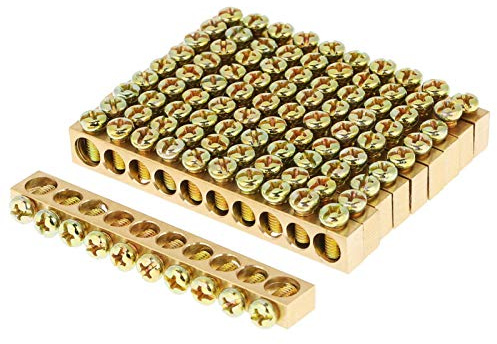 10 Pezzi Barra di Messa a Terra, Barra Morsettiera Neutra in Ottone M5 10 Fori, Vite di Cablaggio Barra Morsettiera Scatola Armadio Illuminazione Elettrica