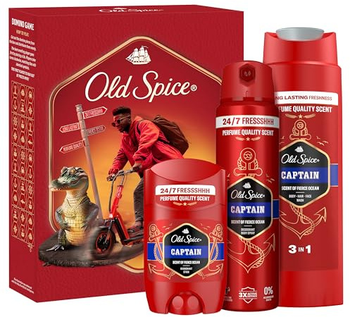 Old Spice Coffret cadeau pour homme avec déodorant stick et déodorant en spray et gel douche Captain