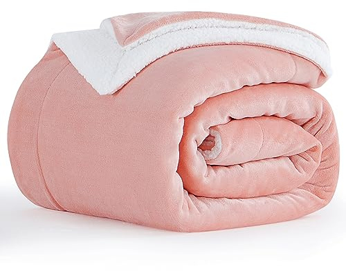 Aisbo Sherpa Fleece Throw Blanket Pink - Fluffy Thick Warm Blanket for Bed Double Size, Soft Solid Microfiber Blanket Twin for Sofa Couch, 150x200cm