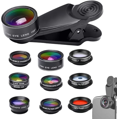 Celuicion universale per cellulare, set di obiettivi per cellulare, clip 10 in 1, con macro da 20 e 15x, grandangolare, fotografici professionali per telefoni
