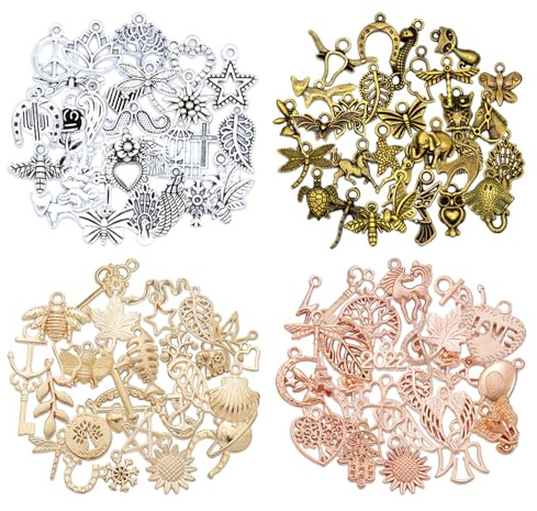 YZROHYI 120pcs Charms Basteln, ArmbandAnhänger Set, Kleine Schmuckanhänger für Ketten und Armbänder, Diy Mini Metall Anhänger Gemischt, Vintage Deko