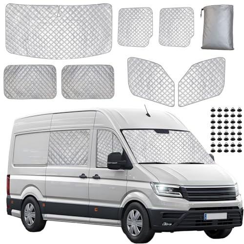 7 PCS Thermomatte Fahrerhaus Ersatz für Mercedes Sprinter 2006-2019 LWB, Ersatz für VW Crafter LWB, Sonnenschutz Windschutzscheiben Schutz Set, Cover Sonnenblenden für Frontscheibe, 99% Verdunkelung