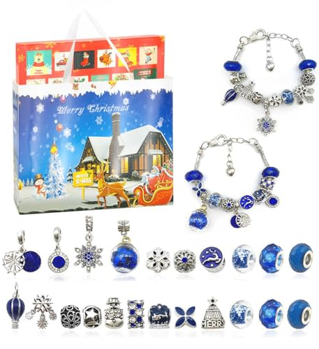 Girls Advent Calendar 2025 Charm Bracelets Making Kit - 24 Days Countdown with 22 DIY Charm Beads & 2 Bracelets, Perfect for Girls Women DIY Fashion Bracelet Necklace Xmas Countdown Calendar Gifts