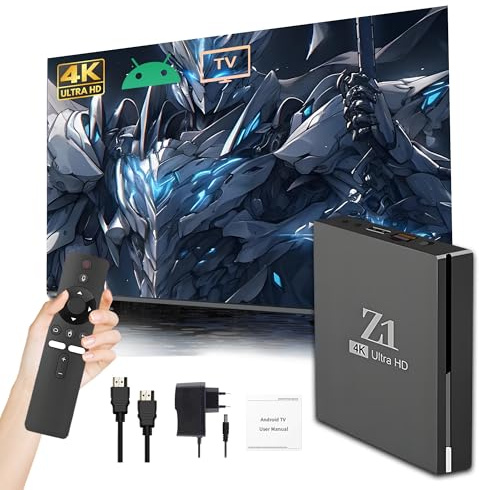 Z1 Boîtier TV Android 10.0, Chaînes Internet Smart Box 4K Ultra HD pour TV avec WiFi 2,4 GHz + 5 GHz, Quad-Core H313, USB 2.0, Télécommande Vocale Bluetooth, Compact et Puissant