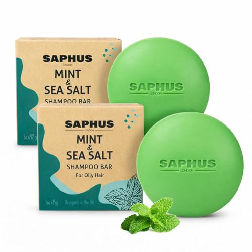 SAPHUS 2 Pack Shampoo Bars for Oily Hair & Scalp Purifying - pH Balanced & Sulfate Free Solid Hair Soap for Hair Growth & Dandruff Control - Refreshing & Volumizing Duo