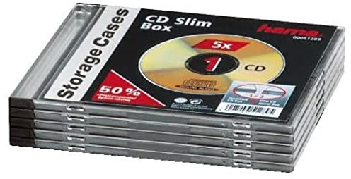 Hama Boîtier Slim (pour CD et disques Blu-ray, ultra mince, avec une feuille pour la couverture, lot de 5) Noir/Transparent