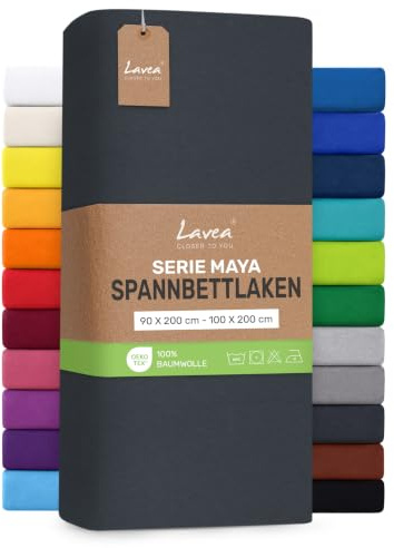 Lavea® Spannbettlaken 90x200cm - 100x200cm - Anthrazit | Maya, 100% Jersey Baumwolle – Weiches Spannbetttuch mit Rundumgummi, atmungsaktives Bettlaken für Matratzen bis 20 cm