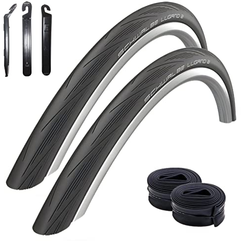 2 x Schwalbe Lugano 28 Rennradreifen Fahrradreifen in Schwarz - 28-622 (700 x 28C) + 2 Schwalbe Schläuche SV15 inkl. 3 Reifenheber