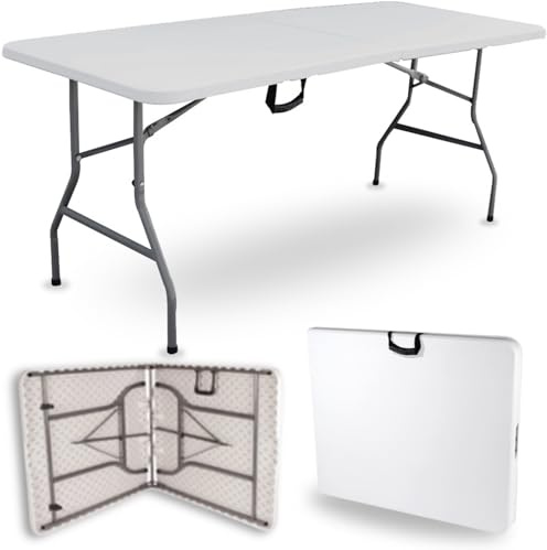 TERRE JARDIN - Table Pliante, 8 Places 180 x 74 x 74 cm,175 kg Max - Table Pliante Exterieur, Interieur Rectangulaire - Table de Jardin Pliante Blanche, Buffet, Fêtes, Camping - Stable et Robuste