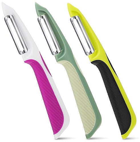 metagio Obstschäler Sparschäler Universalschäler mit Stainless Blade, Ergonomischer Silikongrif für Gemüse Kartoffel und Karott Gemüseschäler, 3 Stück (Farbe 2)