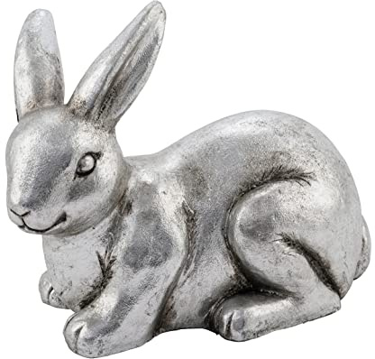 ZauberDeko Hase Dekofigur Klein Silber Fiberglas Osterhase Ostern Deko 23cm Hoch