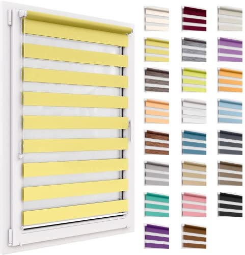 Tenda a rullo per interni, tende oscuranti per interni senza forare, doppio strato Giorno e Notte, per Finestra o Porta, facile Fissaggio a Clip Senza Viti, veneziane da interno 56x150cm