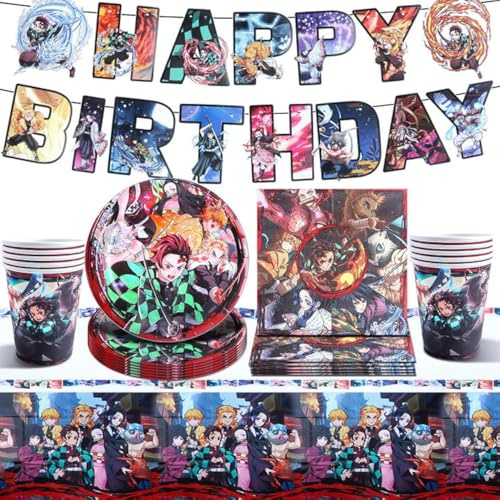 Stoviglie per Feste Anime - Set Compleanno con Piatti, Tovaglioli, Tovaglie, Tazze - Decorazioni e Forniture per Party