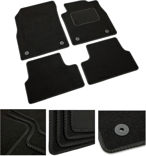 DB Bespoke - Tailored Car Mats - Compatible with Dacia Duster 2013-2017 - Black Carpet - Non-Slip Carpet Mat - 4 pc Complete Car Floor Mats with Velcro clips - Black