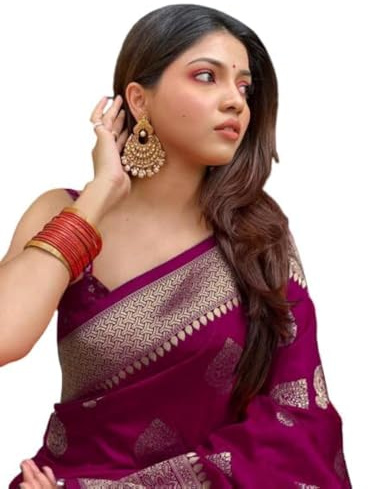 C J Enterprise Banarasi Pari122 Kanjivaram Sari de seda pura para mujer con blusa (paithani Pari122)