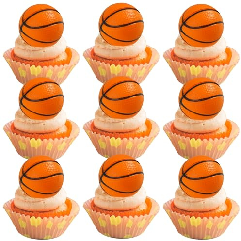 Gyufise 10Pcs Basketball Cake Toppers 3D Basketball Cake Pick Decorations for Sports Theme Babyshower Birthday Event Party Supply Decorations
