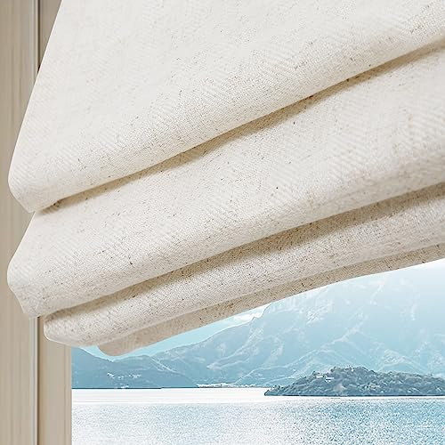 Artdix Cordless Linen Roman Shades, Natural Custom Fabric Room Darkening Roman Window Shades Blinds for Doors, French Doors, Kitchen Windows, Bathroom Windows
