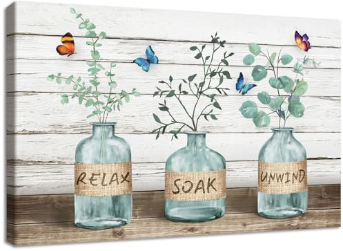 Eukalyptus Schmetterling in Vase Leinwand Bilder Mit Rahmen Wandbilder Badezimmer Zeichen Leinwand Malerei Poster Kunstdrucke Pictures Abstraktes Bild Galerie Schlafzimmer Wanddekoration 40x60cm