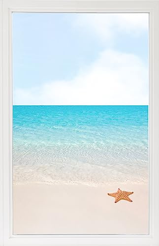 GRAZDesign Fensterfolie Blickdicht, Sichtschutzfolie für Fenster und Glastüren, Mehrfarbig, Vinyl, UV-beständig, Selbstklebend, Strand mit Seestern Motiv (60x57cm)