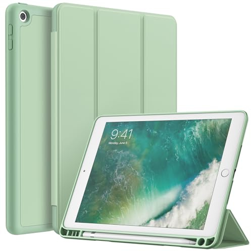 JETech Hülle für iPad 6./5. Gen 9,7 (2018/2017), Matcha Grün | Weiches TPU, Pencil Holder, Dreifach-Ständer, Auto Schlafen/Wachen, Stoßfestes Leichtdesign